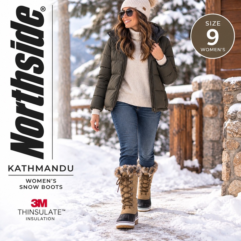 Northside Kathmandu Snow Boots Women Size 9 Tan Waterproof Faux Fur Insulated